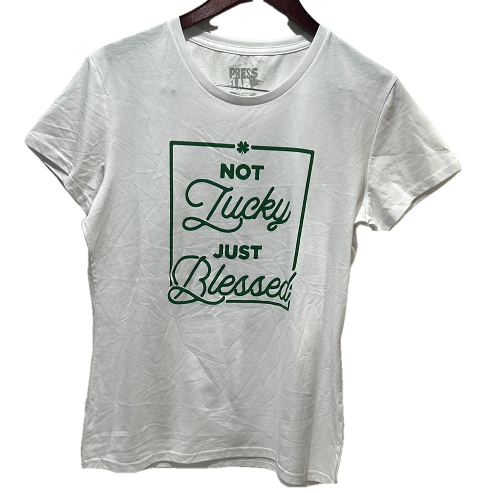 Press Lab white Not lucky 🍀 just Blessed T shirt NWT size L